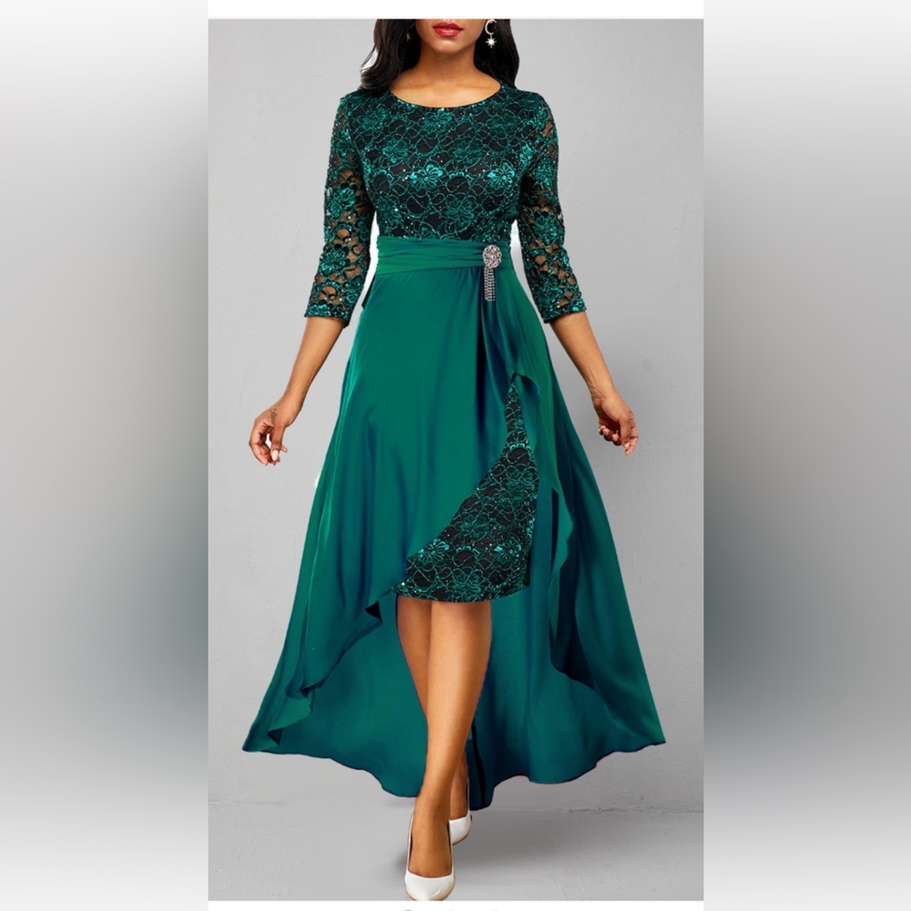 Beautiful Lace Patchwork 3/4 Sleeve Dress 👗